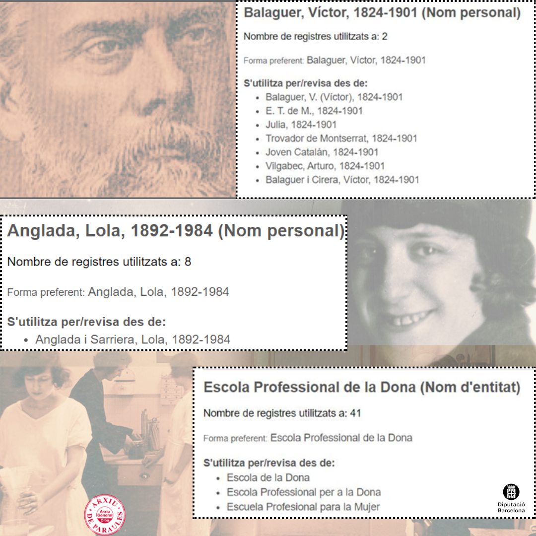Fotomuntatge amb exemples de registres d'autoritat