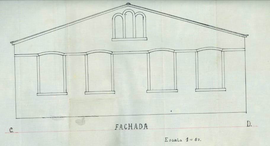 imatge Plànol de la façana principal de la fàbrica HEMALOSA, 1930, Santa Maria d'Oló. Arxiu Municipal de Santa Maria d'Oló.