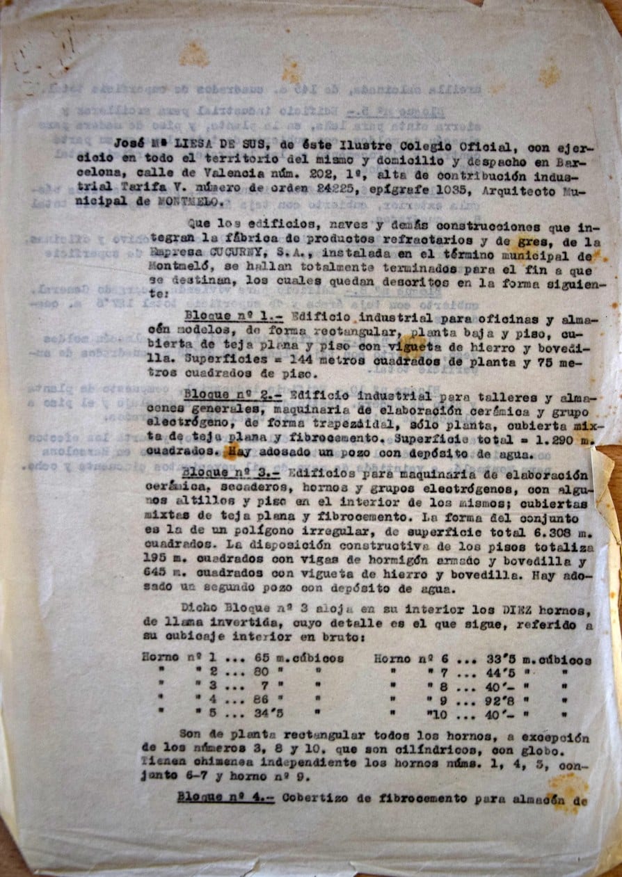 imatge Relació d'espais que conformen la fàbrica Cucurny, 1958, Montmeló, Arxiu Municipal de Montmeló.