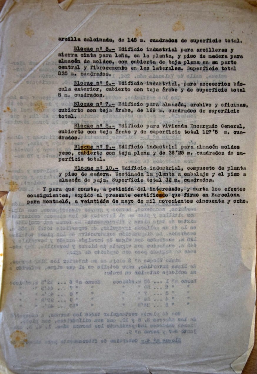 imatge Relació d'espais que conformen la fàbrica Cucurny, 1958, Montmeló, Arxiu Municipal de Montmeló.
