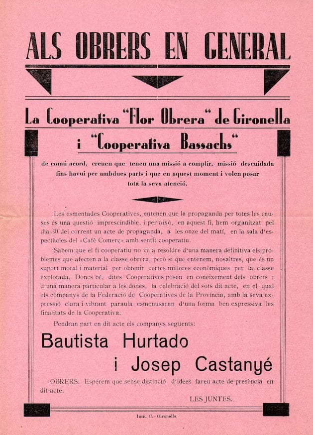 imatge Ban convocant a un míting, c. 1931, Gironella. Fons de la Cooperativa Bassachs, Arxiu Municipal de Gironella.