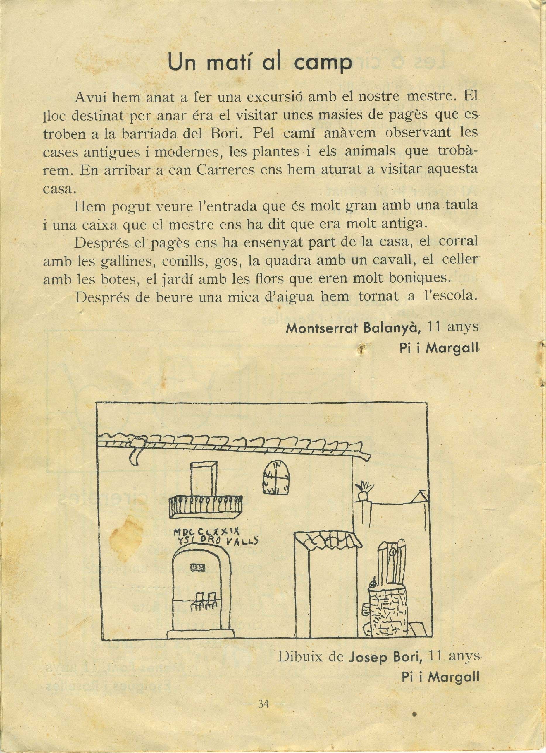 imatge Article “Un matí al camp”, de l’alumna Montserrat Balanyà i dibuix de l’alumne Josep Bori.