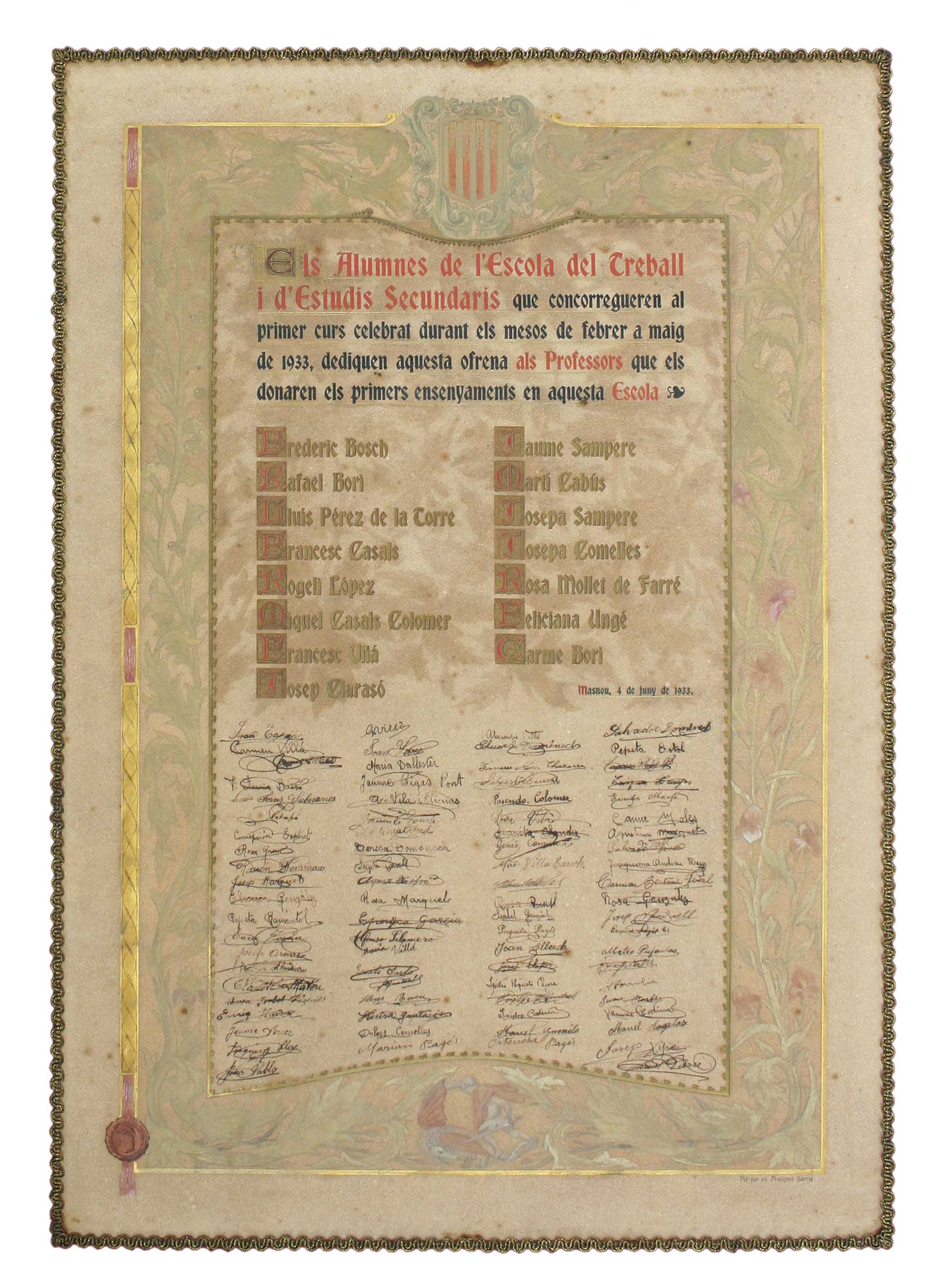 imatge Diploma de l’Escola del Treball i d’Estudis Secundaris, 4 de juny de 1933