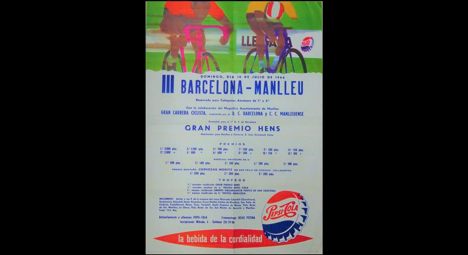 imatge Cartell cursa ciclista Barcelona - Manlleu, 1966, Santa Eugènia de Berga. Arxiu Municipal de Santa Eugènia de Berga.