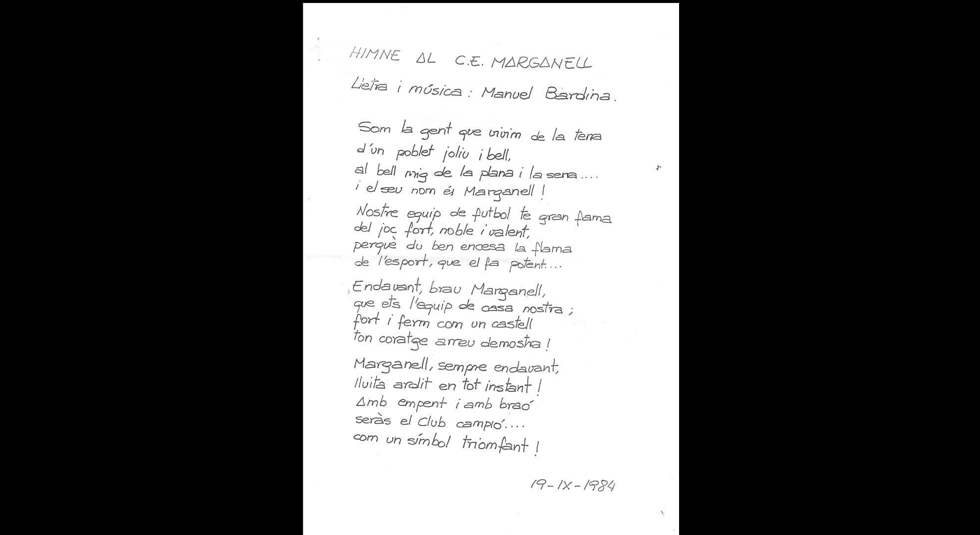 imatge Himne del Centre d'Esports Marganell, 1984, Marganell. Arxiu municipal de Marganell.