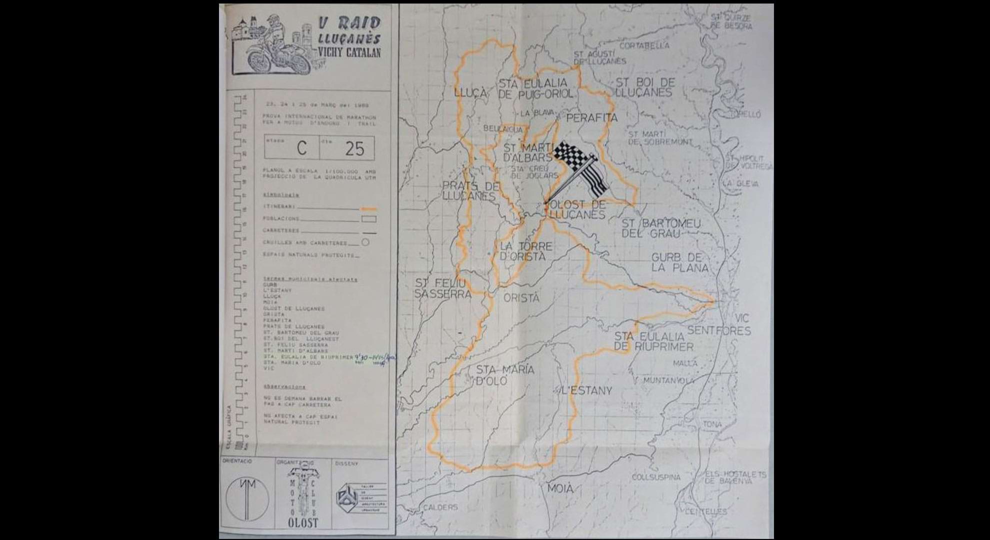 imatge Mapa del recorregut del V Raid del Lluçanès (motociclisme), 1989, Santa Eulàlia de Riuprimer. Arxiu Municipal de Santa Eulàlia de Riuprimer.