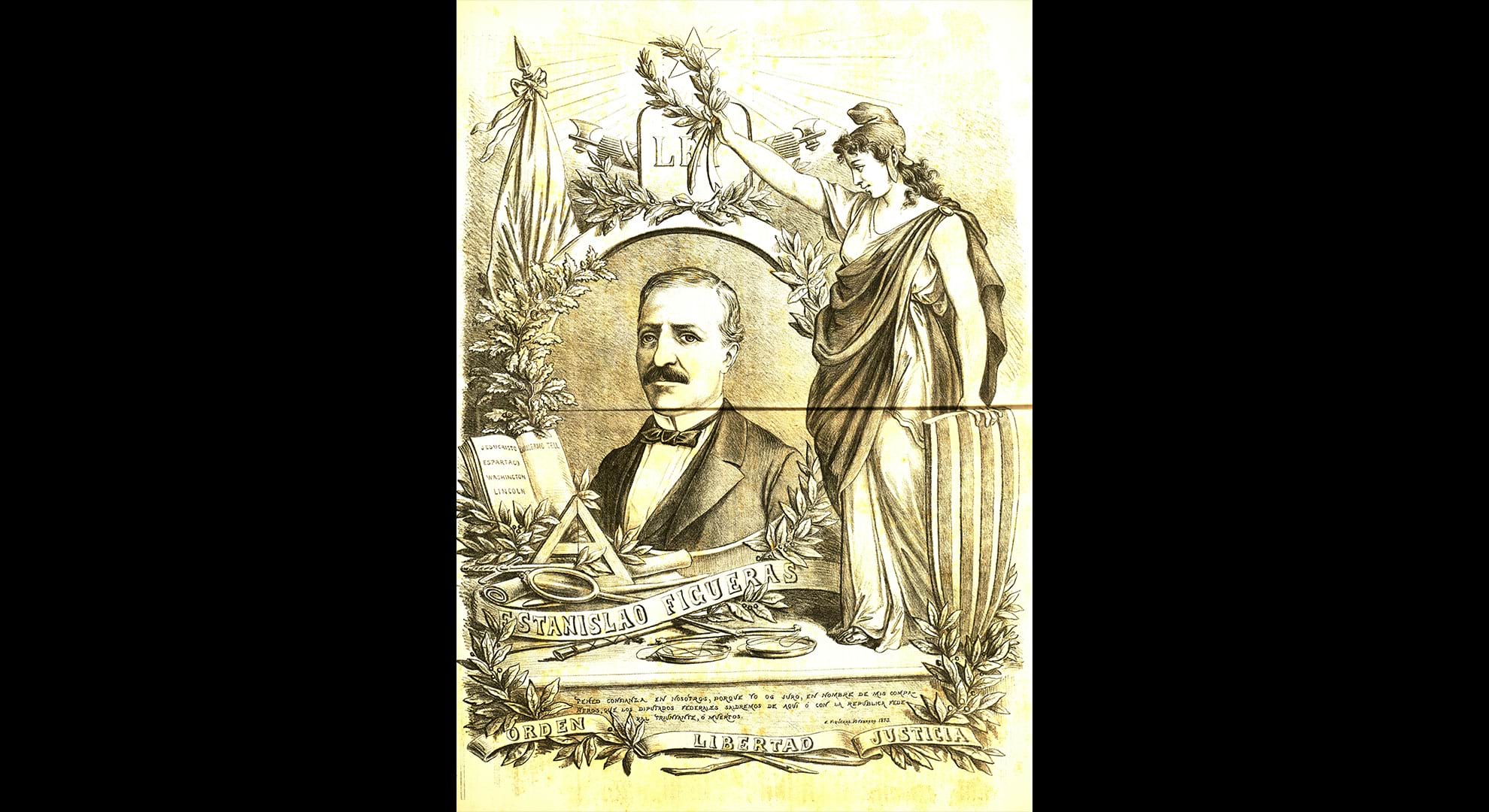 imatge Les tres premisses de la presidència d’Estanislau Figueras: ordre, llibertat i justícia. La Flaca, 20 de març de 1873. Biblioteca de Catalunya