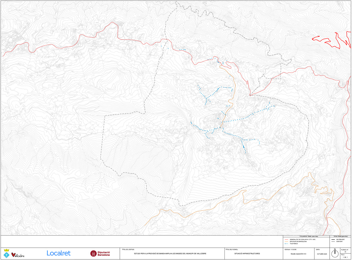 Situació de les infraestructures a Vallcebre, en funció de la titularitat del tram. Imatge: Diputació de Barcelona Situació de les infraestructures a Vallcebre, en funció de la titularitat del tram. Imatge: Diputació de Barcelona