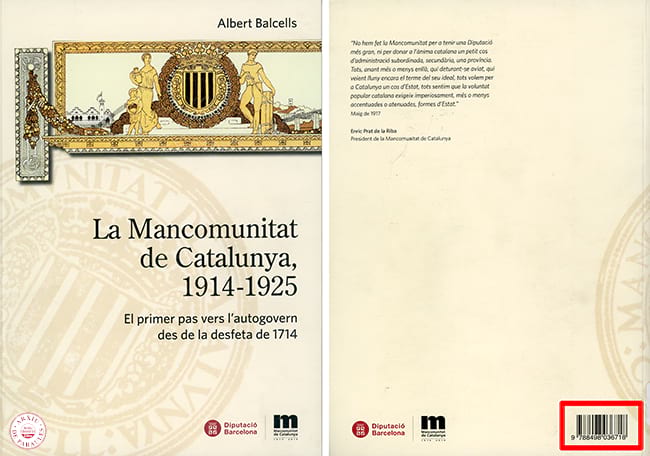 Portada i contraportada del llibre d'Albert Balcells, La Mancomuintat de Catalunya, 1914-1925