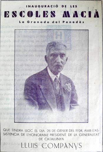 Programa de mà amb motiu de la inauguració de la nova escola de La Granada. 28 de gener de 1934. Arxiu Municipal.
