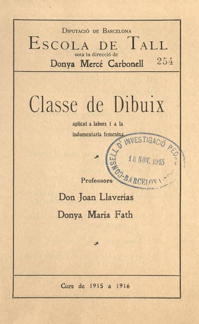 Fulletó de l’Escola de Tall referent a la classe de dibuix del curs 1915-1916. Fons: Escola de la Dona. (CAT AGDB B-2813, exp.10)