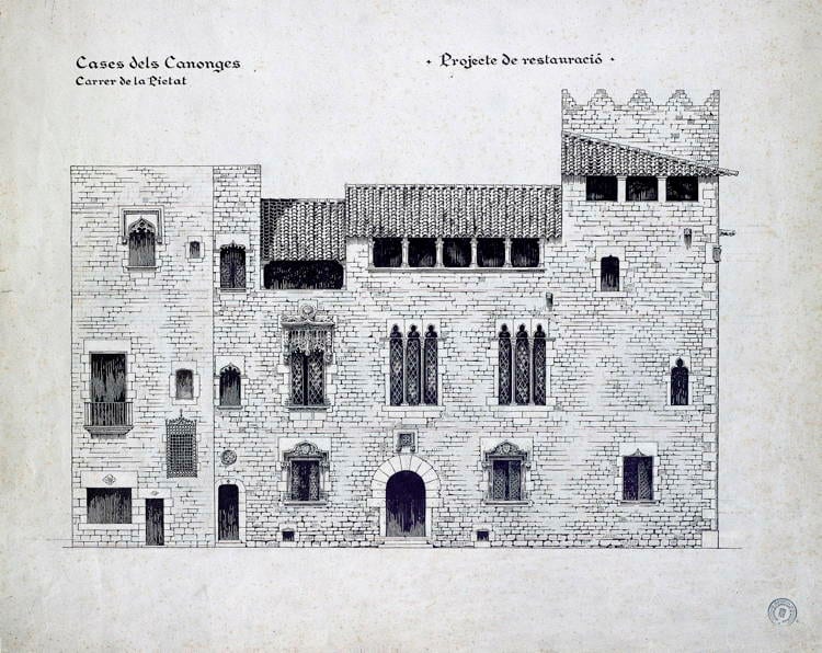 Projecte de restauració de les Cases dels Canonges, carrer de la Pietat, 1927. Autoria: Jeroni Martorell i Terrats. Fons: Catàleg Monumental del Servei de Catalogació i Conservació de Monuments. (CAT AGDB R.001057)