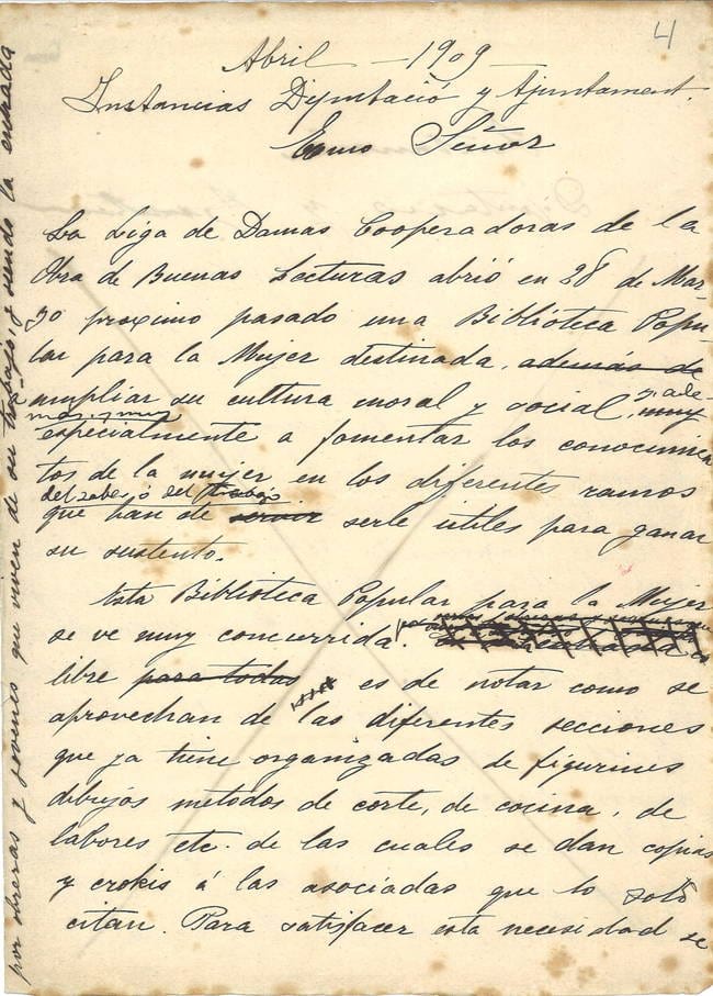 Carta de Francesca Bonnemaison, abril 1909. Fons: Institut de Cultura i Biblioteca Popular de la Dona. (CAT AGDB 77)
