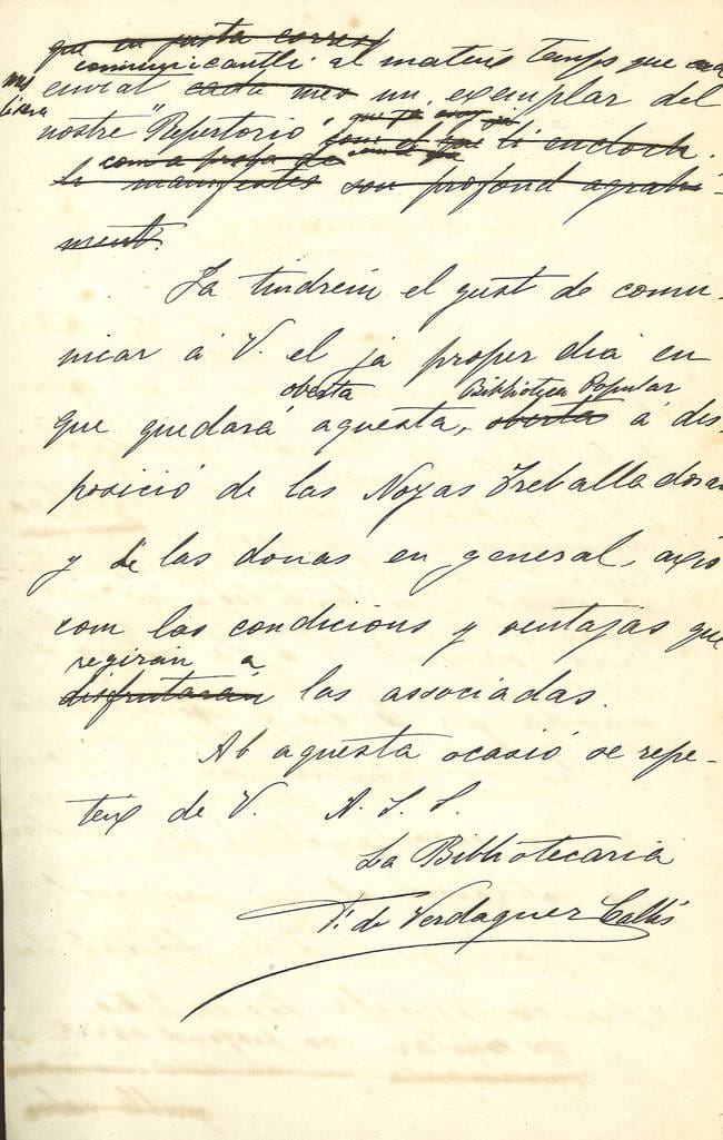 Carta de Francesca Bonnemaison, 8/3/1909. Fons: Institut de Cultura i Biblioteca Popular de la Dona. (CAT AGDB 77)